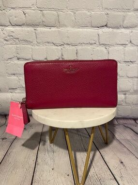 Kate Spade Fuchsia Pebbled Leather Zip Around Wallet NWT